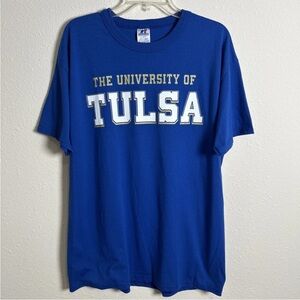 University Of Tulsa Golden Hurricane Vintage Russel Athletic T-Shirt Blue Sz Lg